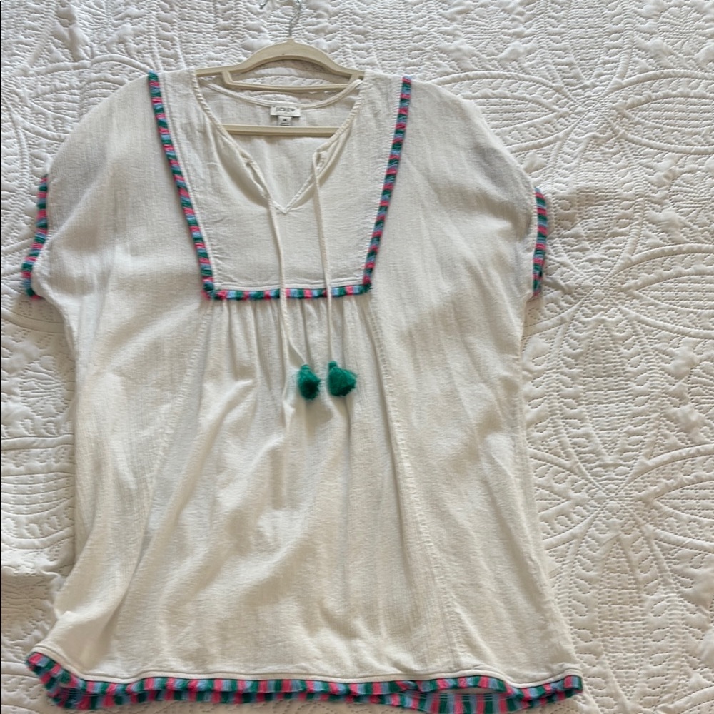 J. Crew Cream Short Sleeve Tunic with Bib Collar